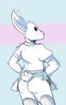  2019 angry anthro beastars blush butt clothed clothing dress female fully_clothed haru haru_beastars hi_res invalid_tag lagomorph leporid looking_at_viewer looking_back mammal meryiel presenting rabbit raised_tail sketch solo standing toony 