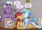  2019 absurd_res camera crate cuckquean cutie_mark dialogue digital_media_(artwork) english_text equid equine fearingfun female female/female group hi_res kissing mammal my_little_pony open_mouth pterippus purple_eyes pussy sitting text wings 