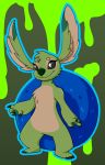  2019 4_fingers 4_toes alien ambiguous_gender anthro big_ears black_eyes chest_tuft claws digital_drawing_(artwork) digital_media_(artwork) disney experiment_(lilo_and_stitch) eyelashes fan_character fingers fur green_background green_claws green_nose green_pawpads head_tuft hi_res honky_kat lilo_and_stitch markings neck_markings outline pawpads simple_background smile solo standing toe_claws toes tuft 