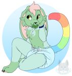  anthro diaper domestic_cat felid feline felis hi_res hybrid infantilism lagomorph leporid male mammal multicolored_tail pacifier rabbit rainbow_tail rileykit simple_background sitting solo 