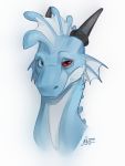  2019 digital_media_(artwork) dragon headshot_portrait heterochromia hi_res horn ill karukujiart portrait simple_background spines white_background 