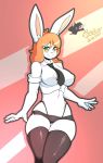  2019 abbi_(kilinah) anthro big_ears blush bottomwear breasts clothed clothing crop_top digital_media_(artwork) female green_eyes hair hi_res honky_kat lagomorph leporid looking_at_viewer mammal nipple_outline nipples rabbit shirt simple_background smile solo topwear 