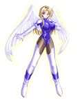  absurdres angel_wings blonde_hair blue_eyes bodysuit boots halo highres long_hair magical_girl original skin_tight thigh_boots thighhighs wings yakkey 