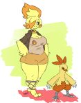  avian big_breasts bird breasts chicken chikin choker cleavage clothed clothing combusken fellock galliform gallus_(genus) hair hi_res jacket jewelry little_hareboy multicolored_hair necklace nintendo phasianid pok&eacute;mon pok&eacute;mon_(species) shirt slightly_chubby talons thick_thighs topwear two_tone_hair video_games wings 