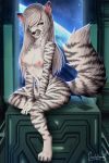  2019 anthro big_breasts black_body black_fur blue_eyes breasts canid canine crystalberry digital_media_(artwork) felid feline female fingers fox fur galaxy hair hi_res hybrid invalid_tag mammal nipples nude pantherine presenting science_fiction siberian smile solo space striped_body striped_fur stripes tiger white_body white_fur white_hair 