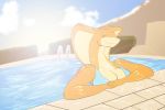  breasts cleavage clothed clothing cobra hi_res reptile robthehoopedchipmunk scalie smile snake solo swimming_pool swimwear 