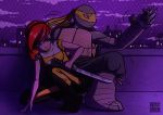  absurd_res accessory bald_female claw_(weapon) clothed clothing female hair hi_res human jennika_(tmnt) mammal melee_weapon night ninja red_hair reptile rooftop roxyjoker scalie sword teenage_mutant_ninja_turtles turtle warrior weapon 