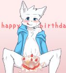  anthro blush bottomless cake clothed clothing convenient_censorship domestic_cat felid feline felis food food_play happy_birthday hi_res male mammal manadezimon open_shirt shirt solo topwear young 