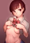  breast_hold nakanishi_tatsuya no_bra seifuku shirt_lift underboob 