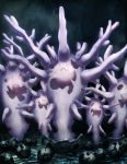  coral corpse cursola frown galarian_corsola galarian_form gen_8_pokemon glowing glowing_eyes highres horror_(theme) no_humans pokemon pokemon_(creature) signature zenicoil 