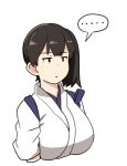  ... 1girl breasts brown_hair commentary_request cropped_torso expressionless japanese_clothes kaga_(kantai_collection) kantai_collection large_breasts long_hair ryuun_(stiil) side_ponytail simple_background solo spoken_ellipsis tasuki upper_body white_background 
