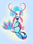  blue_background bubble fin florges fusion gradient_background marine merfolk milotic nintendo pok&eacute;mon pok&eacute;mon_(species) pok&eacute;mon_fusion red_eyes simple_background solo unknown_artist video_games wide_hips yellow_background 