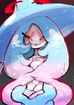  2019 blue_hair blush dynamax fangs female glowing glowing_eyes hair hatterene hi_res humanoid long_hair nintendo nipples pink_hair pok&eacute;mon pok&eacute;mon_(species) red_eyes smile solo video_games white_body white_skin 