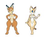  baikoko_island_(tansau) bikini breasts caracal caracal_(genus) choker cleavage clothed clothing duo felid feline jewelry looking_at_viewer mammal necklace serval smile spots swimwear tansau thick_thighs wide_hips 