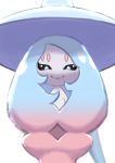  female flat_chested grey_body grey_skin hatterene hi_res nintendo nipples not_furry pok&eacute;mon pok&eacute;mon_(species) simple_background smile solo try-trial video_games white_background 