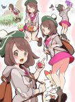  1girl applin backpack bag boots brown_hair cardigan chewtle chorimokki curry curry_rice dress eating food galarian_form galarian_yamask gen_8_pokemon grass grey_cardigan holding holding_poke_ball holding_pokemon looking_at_viewer multiple_views pink_dress poke_ball poke_ball_(generic) pokemon pokemon_(creature) pokemon_(game) pokemon_swsh rice rookidee scorbunny short_hair sitting smile tam_o&#039;_shanter toxel yamask yuuri_(pokemon) 