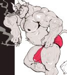  2019 5_fingers anthro arm_hair big_bulge big_muscles big_penis bodily_fluids body_hair bovid bovine bulge cattle chest_hair cigar clothed clothing fingers genital_fluids hairy hi_res horn looking_at_viewer male mammal muscular muscular_male nightterror nipples penis penis_outline precum precum_through_clothing precum_through_underwear scar smile solo standing topless underwear wet wet_clothing 