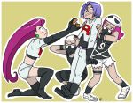  2boys 2girls buchichu jewelry kojirou_(pokemon) multiple_boys multiple_girls musashi_(pokemon) one_knee pokemon pokemon_(anime) proposal ring ring_box team_rocket team_skull team_skull_grunt wedding_ring 