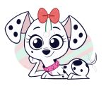  101_dalmatian_street 101_dalmatians bow canid canine canis collar cub dallas_(101_dalmatians) dalmatian disney domestic_dog feral higgly_town_hero mammal simple_background smile solo tailwag young 