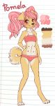  4_toes anthro blush bra canid canine canis character_name clothed clothing color_swatch cub domestic_dog female front_view hair hi_res mammal model_sheet multi_nipple nipples panties partially_clothed paws pink_hair pomela_(artist) pomela_(pomela) smile solo teenager toes underwear young 
