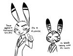  black_and_white clothed clothing dialogue disney ear_markings english_text facial_markings head_markings hi_res humor jack_savage lagomorph leporid looking_at_viewer mammal markings monochrome necktie rabbit skeletonguys-and-ragdolls smile suit text zootopia 