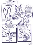  balddumborat canid canine chair cheek_tuft clothed clothing comic dialogue dipstick_ears disney duo english_text facial_tuft fox furniture group hi_res inner_ear_fluff inside judy_hopps lagomorph leporid mammal monochrome mouse multicolored_ears murid murine necktie nick_wilde rabbit red_fox rodent shirt sitting speech_bubble table text topwear tuft zootopia 