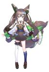  1girl absurdres animal_ears cable chigusa_hana chigusa_hana_channel commentary_request fox_ears fox_tail frills full_body green_eyes hair_ornament hairclip highres ibara_riato jacket long_hair looking_at_viewer official_art ribbon simple_background single_thighhigh smile solo standing tail thighhighs virtual_youtuber white_background 