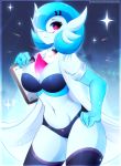  2019 3_fingers absurd_res breasts cleavage clipboard clothed clothing coat digital_media_(artwork) dr._voir eyewear female fingers gardevoir glasses hi_res holding_object humanoid koveliana lab_coat legwear navel nintendo not_furry panties pok&eacute;mon pok&eacute;mon_(species) shiny_pok&eacute;mon solo stockings topwear underwear video_games 