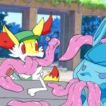  1:1 anthro braixen duo eeveelution feral generation_4_pokemon generation_6_pokemon glaceon hyper hyper_tongue long_tongue multi_tongue nintendo pokemon pokemon_(species) prehensile_tongue sevi_blaze tongue 