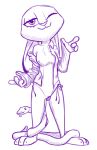  &lt;3 &lt;3_eyes anthro barefoot barely_visible_genitalia barely_visible_pussy breasts chest_tuft clothed clothing dipstick_ears disney female feral hi_res judy_hopps lagomorph leporid looking_at_viewer mammal monochrome multicolored_ears nipples one_eye_closed partially_clothed purple_and_white pussy rabbit reptile scalie shirt smile snake standing theblueberrycarrots thong topwear tuft underwear wink zootopia 