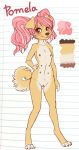  4_toes anthro blush breasts canid canine canis character_name color_swatch cub domestic_dog female front_view hair hi_res mammal model_sheet multi_nipple nipples nude paws pink_hair pomela_(artist) pomela_(pomela) pussy small_breasts smile solo teenager toes young 
