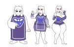  2019 anthro barefoot big_breasts bimbofication blackshirtboy blush boss_monster bovid breast_expansion breasts caprine clothing female goat horn mammal nipple_outline red_eyes sequence simple_background solo standing surprise thick_thighs toriel transformation undertale underwear video_games white_background white_body wide_hips 