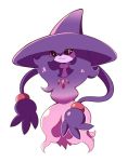  2019 artsy-rc black_sclera clothing female fusion ghost hair hat hatterene headgear headwear hi_res long_hair mismagius nintendo pok&eacute;mon pok&eacute;mon_(species) pok&eacute;mon_fusion purple_hair simple_background smile solo spirit tentacles video_games white_background witch_hat 