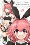  1boy animal_ears astolfo_(fate) astolfo_(saber)_(fate) bangs bare_shoulders black_bow black_gloves black_ribbon blush bow bowtie breasts bunny_ears commentary_request eto_(nistavilo2) eyebrows_visible_through_hair fang fate/grand_order fate_(series) gloves hair_bow hair_intakes hair_ornament hair_ribbon long_hair long_sleeves looking_at_viewer medium_breasts multicolored_hair multiple_views navel otoko_no_ko pink_hair purple_eyes ribbon streaked_hair translation_request twintails white_hair 