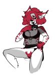  2019 anthro black_tongue blush bodily_fluids bottomwear breasts claws cleavage clothed clothing collar cute_fangs edgy felid feline felis female fluffy_fur fur g-string genital_fluids grey_body grey_fur hair hair_over_eye legwear liebling_(artist) looking_away lynx mammal multicolored_body multicolored_fur panties piercing pussy pussy_juice red_body red_fur red_hair shirt short_hair simple_background sitting skirt solo spots three_tone_body three_tone_fur tongue tongue_out topwear underwear white_background white_body white_fur 