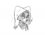  2019 4_fingers anthro bust_portrait canid canine choker clothed clothing digital_media_(artwork) disney english_text eyelashes female fingers fox fur greyscale headdress jewelry looking_at_viewer mammal monochrome necklace portrait robin_hood_(disney) signature silvertongue_(artist) simple_background sketch smile solo text white_background 