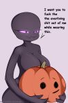  breasts enderman featureless_breasts female food fruit glowing glowing_eyes hi_res humanoid jarnqk minecraft nude plant profanity pumpkin smiley solo text video_games 