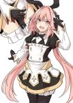  1boy astolfo_(fate) astolfo_(saber)_(fate) bangs black_bow black_gloves black_ribbon blush bow dress fate/grand_order fate_(series) gloves hair_between_eyes hair_bow hair_intakes hair_ribbon long_hair long_sleeves looking_at_viewer low_twintails multicolored_hair multiple_views open_mouth otoko_no_ko pink_hair purple_eyes ribbon shiseki_hirame simple_background smile solo streaked_hair thighs twintails v white_background white_hair 