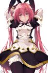  1boy arms_behind_head arms_up astolfo_(fate) astolfo_(saber)_(fate) bangs black_bow black_dress black_gloves black_legwear black_neckwear black_ribbon blush bow bowtie buttons closed_mouth dress fate/grand_order fate_(series) gloves hair_between_eyes hair_bow hair_intakes hair_ribbon hirai_yuzuki juliet_sleeves layered_skirt licking_lips long_hair long_sleeves looking_at_viewer multicolored_hair otoko_no_ko pink_hair puffy_sleeves purple_eyes ribbon simple_background skirt smile solo streaked_hair tongue tongue_out twintails white_background white_bloomers white_hair white_skirt wide_sleeves wing_collar 