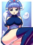  blue_eyes blue_hair breasts bubble glasses gluko large_breasts long_hair mon_colle_knights open_mouth panties purple_eyes purple_hair sawao underwear 