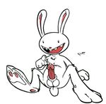  balls erection lagomorph male mammal max max_(sam_and_max) penis plain_background precum put rabbit sam_and_max solo white_background 