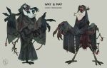  ambiguous_gender anthro avian bandage beak claws clothed clothing english_text grey_background hair maaty-s may_(matty-s) open_mouth scar simple_background smile solo standing talons teeth text tongue way_(maaty-s) 