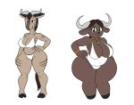  alcelaphine antelope baikoko_island_(tansau) big_breasts bikini bovid bovine bracelet breasts camel_toe cape_buffalo clothing cloven_hooves female gnu hooves horn jewelry looking_at_viewer mammal necklace overweight overweight_female smile stripes swimwear tansau thick_thighs wide_hips 