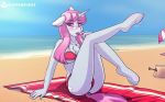  2019 5_fingers absurd_res anthro beach bikini blush clothing cutie_mark digital_media_(artwork) dock equid female fingers friendship_is_magic hi_res holding_object hooves horn lipstick lipstick_vanity_(mlp) looking_at_viewer makeup mammal my_little_pony outside seaside solo swimwear umbrella unicorn whisperfoot 