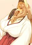  anthro big_breasts breasts canid canine cleavage clothed clothing eyes_closed female fox fur hair huge_breasts kemono kishibe long_hair mammal open_mouth solo yawn 