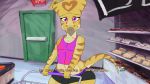 16:9 big_butt bottomwear bulge but_i_don&#039;t_like_guys butt clothing dinosaur english_text girly jesse_(bidlg) male reptile scalie shirt shorts solo tank_top text topwear velocirection video_games wide_hips 