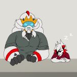  &gt;_&lt; 1:1 animated anthro eyes_closed legendary_pok&eacute;mon low_res lycanroc mc_morrales muscular nintendo pok&eacute;mon pok&eacute;mon_(species) sleeping soleo_the_solgaleo solgaleo video_games waking_up 
