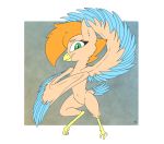  2019 absurd_res adamb/fluffy amber_(oc) anthro avian beak equid equine feathers featureless_crotch female fur green_eyes harpy hi_res horse hybrid looking_at_viewer mammal pony signature simple_background solo 