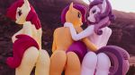  16:9 3d_(artwork) anthro apple_bloom_(mlp) big_breasts breasts butt digital_media_(artwork) equid female friendship_is_magic hi_res horn looking_back mammal my_little_pony outside puppy3d pussy rear_view scootaloo_(mlp) sweetie_belle_(mlp) unicorn 