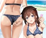  anthropomorphism ass bikini blue_eyes blush braids breasts brown_hair cleavage cropped kantai_collection ribbons shigure_(kancolle) short_hair swimsuit umakuchi_shouyu_(into-rain) 